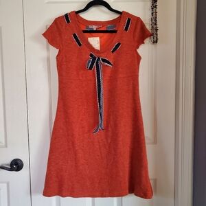 Young Essence Orange Knit Midi Dress Short Sleeves Cottage Bohemian Classy Large